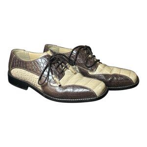 Telani Two Tone Lace Up Dress Shoes Brown Tan Genuine Leather Mens Size 9 Tassel